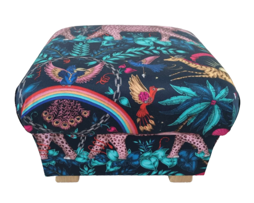 Emma Shipley Zambezi Pink Velvet Fabric Footstool Pouffe Ottoman Elephants Rainbows