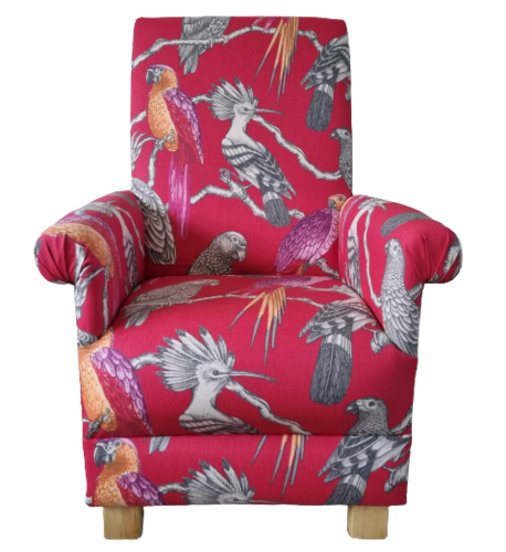 iLiv Aviary Garden Pomgranate Fabric Adult Chair Armchair Birds Parrots Pink Red Accent