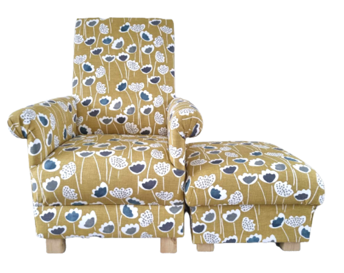 Adult Chair & Footstool Prestigious Clara Scandi Saffron Fabric Armchair Mustard Ochre Yellow Accent