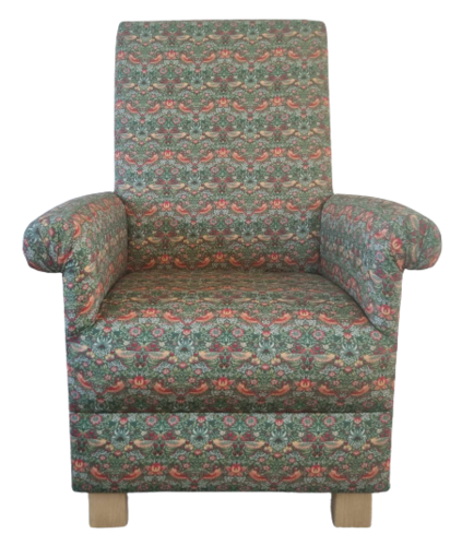Adult Armchair William Morris Strawberry Thief Sage Green Fabric Chair Accent Small Birds