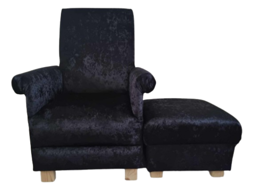 Black Crushed Velvet Fabric Adult Chair Armchair Accent Pouffe Nursery Bedroom Small