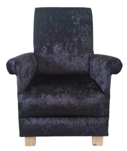 Adult Armchair Black Crushed Velvet Fabric Chair Accent Small Bedroom Statement Lounge