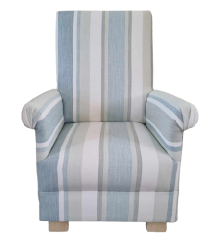 Laura Ashley Awning Stripe Blue Fabric Adult Armchair Chair Accent Striped Accent Bedroom Small