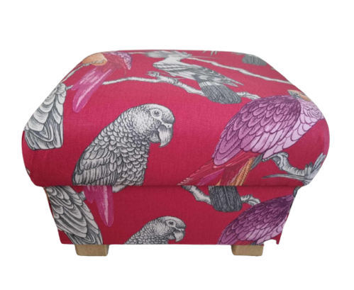 Storage Footstool iLiv Aviary Pomegranate Fabric Parrots Pink Red Birds Tropical Pouffe