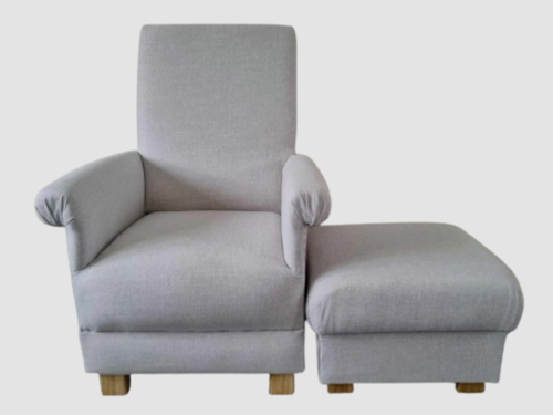 Laura Ashley Belton Steel Grey Fabric Adult Chair & Footstool Armchair Nursing Plain Small