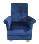 Navy Blue Velvet Armchair Adult Chair Velour Plain Accent Small Statement Bedroom Nursery Nursing