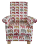 Patchwork Elephants Fabric Adult Armchair Chair Orange Accent Small Nursery Animals